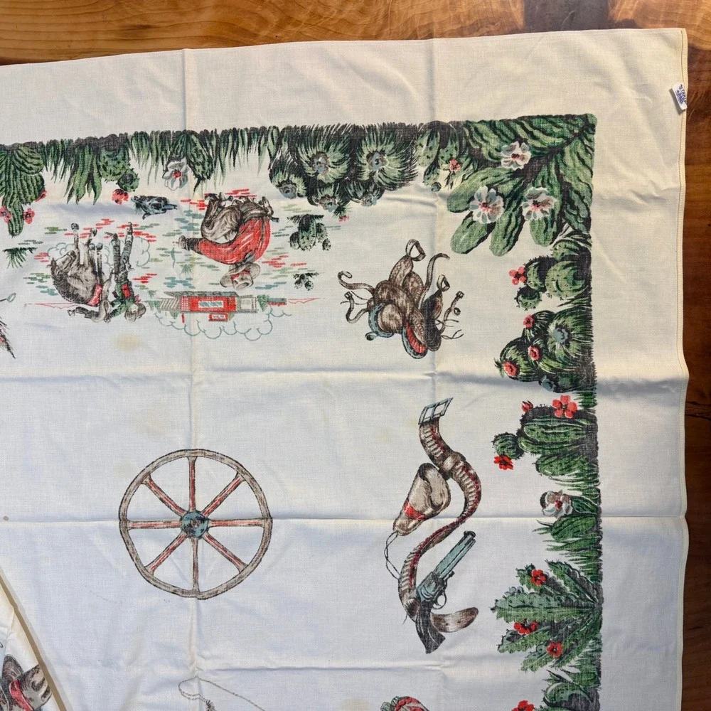 Vintage Startex Table Cloth Cotton Square Western Cowboy Startex 50 x 50 UU18
